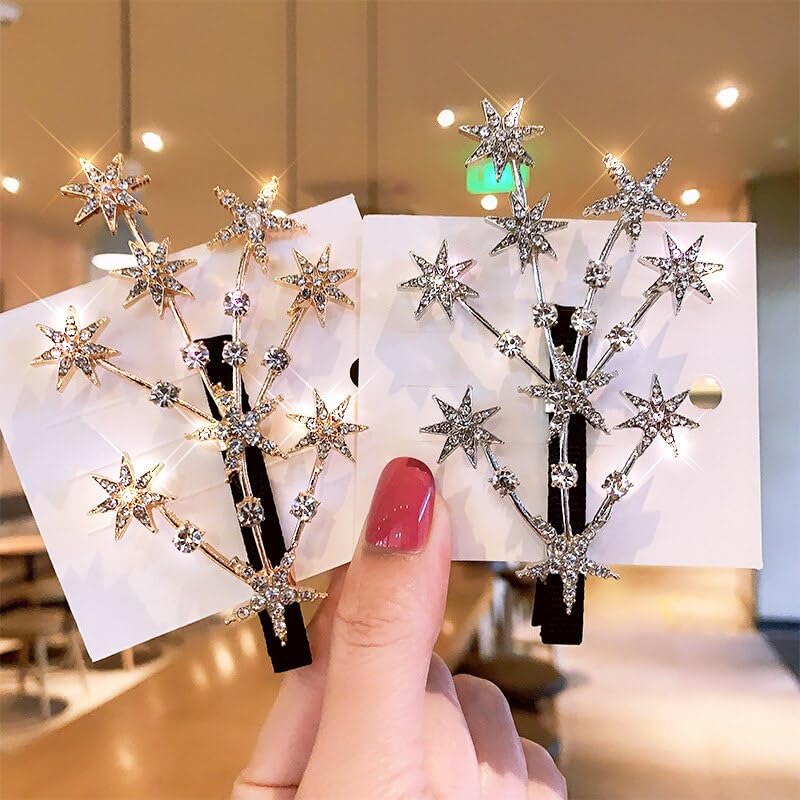 FAVELA Star Wedding Cristal Rhinestone Tree Hair Pin Barrettes Hair Clips | Stylish and Comfortable Juda Pin Hairpins Hair Accessories Jewellery Set for Womens and Girls (Silver, Pack of 2) - Image 1