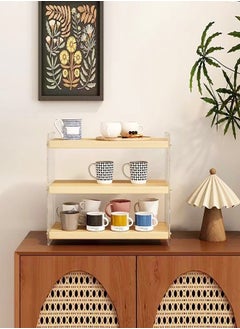 fashionhome 4 Tiers Kitchen Pantry Storage Cabinet Modern Acrylic and Wood Sideboard 2 Sliding Striped Doors Freestanding Utility Storage Cabinet for Dinning Bedroom Kitchen 35x15x40 cm  - Image 2