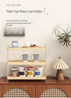 fashionhome 4 Tiers Kitchen Pantry Storage Cabinet Modern Acrylic and Wood Sideboard 2 Sliding Striped Doors Freestanding Utility Storage Cabinet for Dinning Bedroom Kitchen 35x15x40 cm  - Image 4