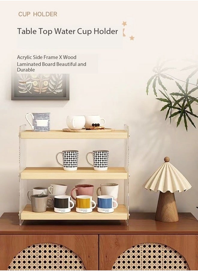 fashionhome 4 Tiers Kitchen Pantry Storage Cabinet Modern Acrylic and Wood Sideboard 2 Sliding Striped Doors Freestanding Utility Storage Cabinet for Dinning Bedroom Kitchen 35x15x40 cm  - Image 4