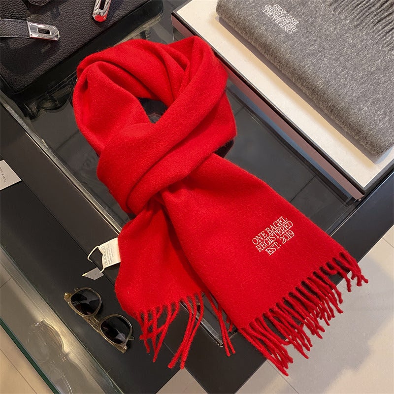 Autumn Winter Thick 100% Wool Unisex Scarf Red 