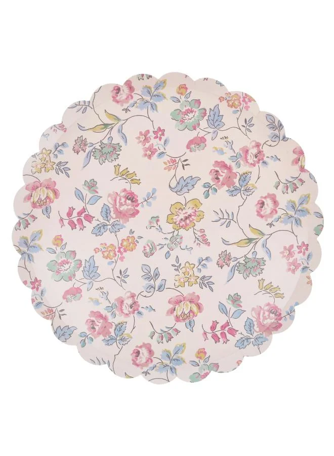 Pink Chintz Dinner Plates - Pack of 8, 450gsm Paper Plates with Scalloped Edges and Pastel Floral Design, Stylish Party Tableware for Birthdays, Bridal Showers & Afternoon Teas