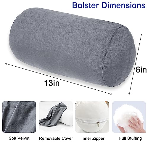 1 MIDDLE ONE Round Cylinder Bolster Pillow with Removable Velvet Cover, Tube Roll Cervical Pillow for Head, Neck, Back and Legs Support, 13" x 6", Grey - Image 2