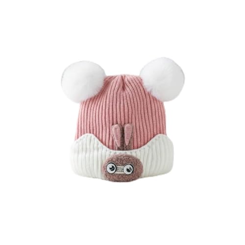 Mee Trend Baby Woolen Winter Cap for Boys & Girls | Soft Knitted Warm Beanie Hat with Cute Ears & Bunny Design | Premium Wool Cap for Infants & Toddlers (Pinkk-Beige(6 to 18 Months)) - Image 1