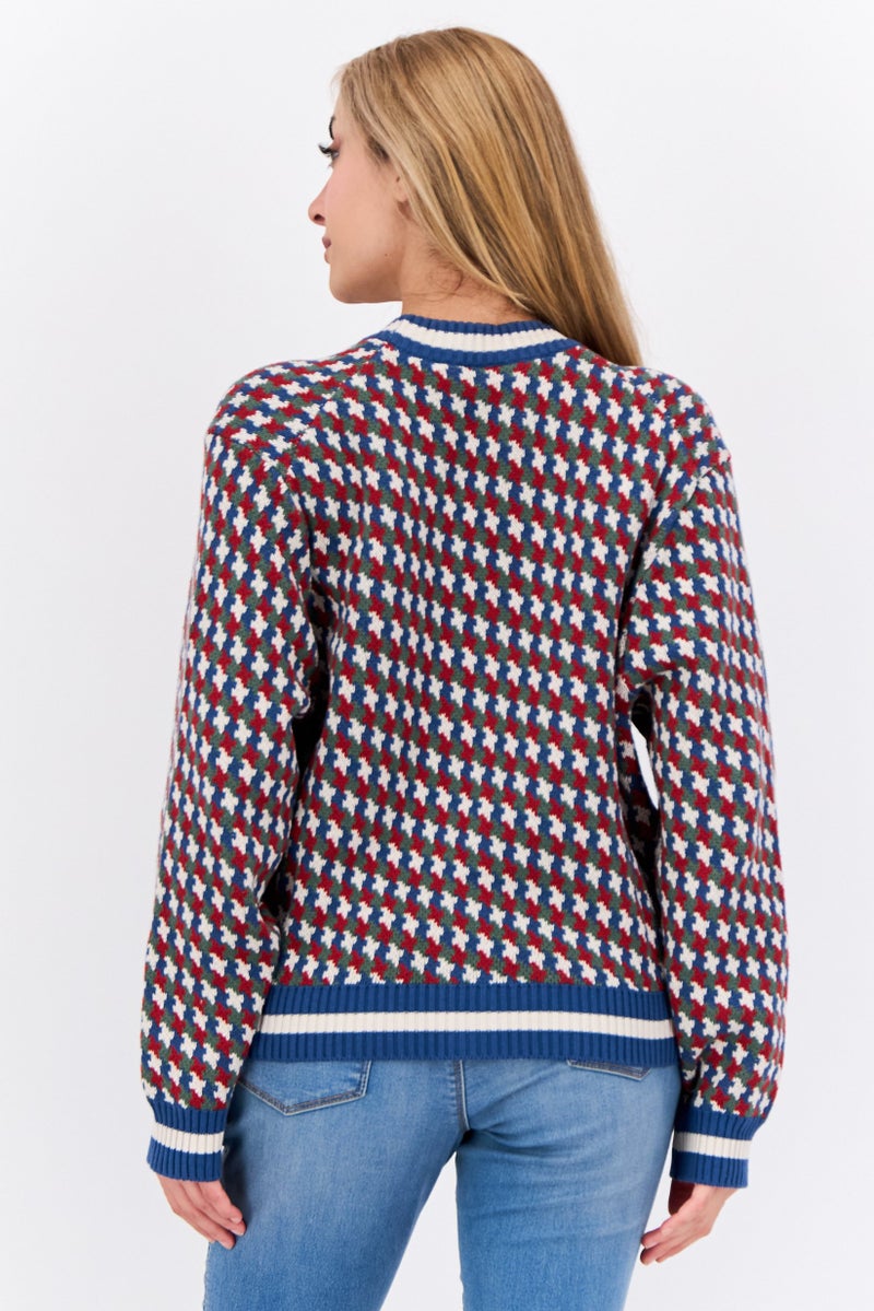 Lyle & Scott كارديجان نسائي بياقة على شكل حرف V مزخرف بالكامل، أبيض - Image 2