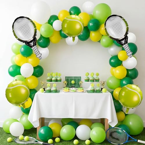 LaRandom 108 Pcs Tennis Party Decorations Tennis Balloon Arch Garland Kit White Green Yellow Foil Latex Balloons for Sports Themed Birthday Women Men Party Decorations Supplies - Image 1