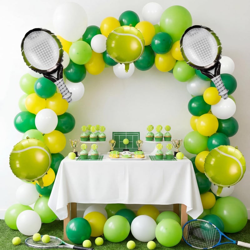 LaRandom 108 Pcs Tennis Party Decorations Tennis Balloon Arch Garland Kit White Green Yellow Foil Latex Balloons for Sports Themed Birthday Women Men Party Decorations Supplies - Image 3