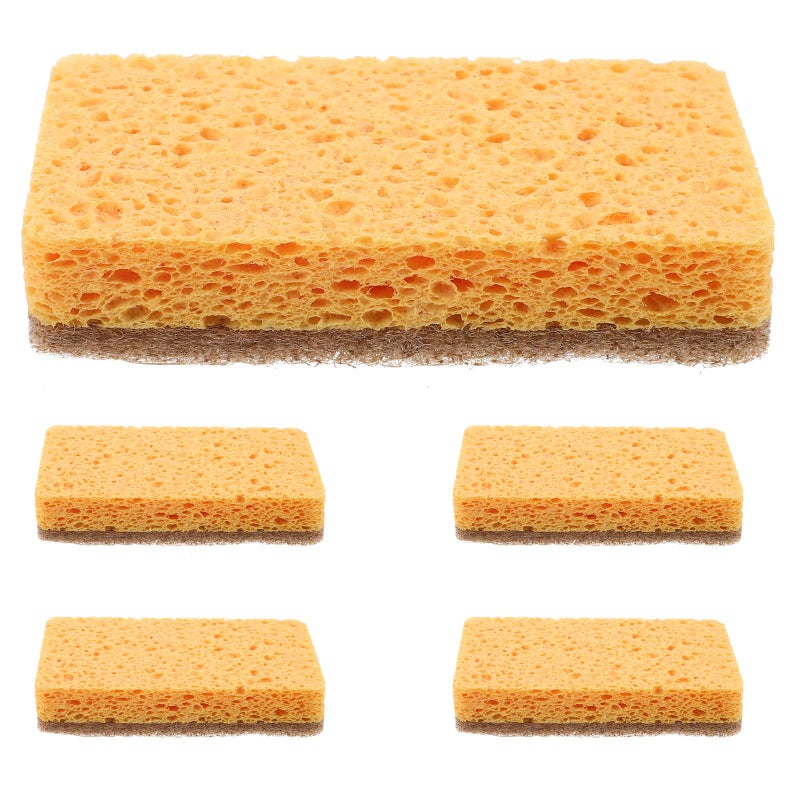 Reusable Natural Wood Pulp Kitchen Sponge Set 5Pcs Multi Function Oil Resistant Dish Scrubber - Image 2