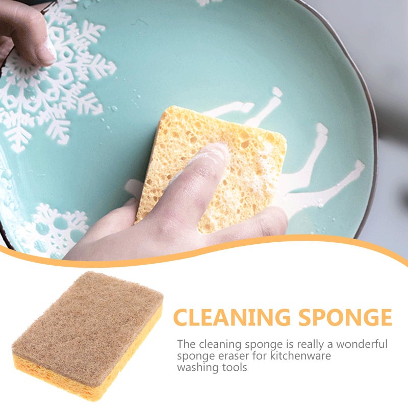 Reusable Natural Wood Pulp Kitchen Sponge Set 5Pcs Multi Function Oil Resistant Dish Scrubber - Image 5