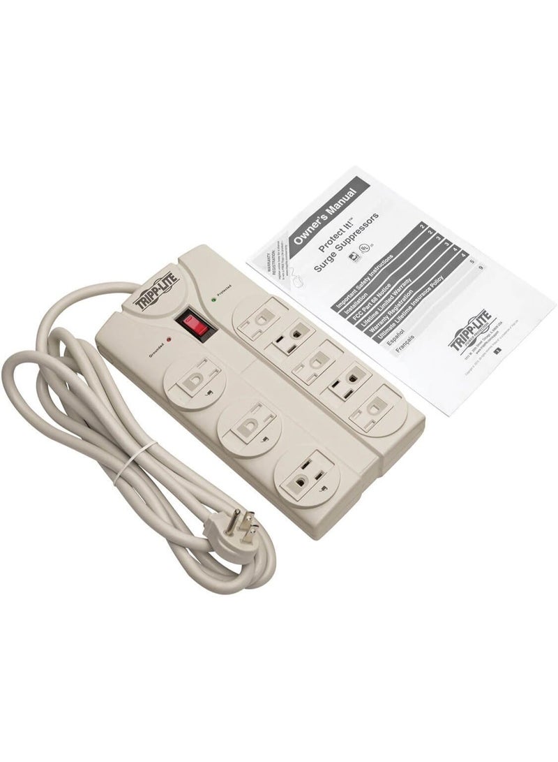 Tripp Lite ترِب لايت 8 مخرج واقي من زيادة التيار شريط الطاقة، سلك بطول 8 أقدام قابس بزاوية صحيحة، (TLP808) رمادي فاتح - Image 3