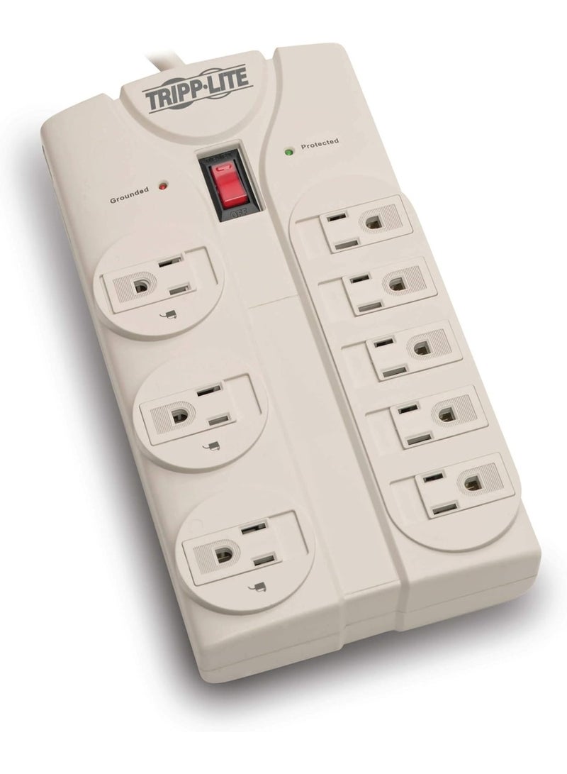 Tripp Lite ترِب لايت 8 مخرج واقي من زيادة التيار شريط الطاقة، سلك بطول 8 أقدام قابس بزاوية صحيحة، (TLP808) رمادي فاتح - Image 5