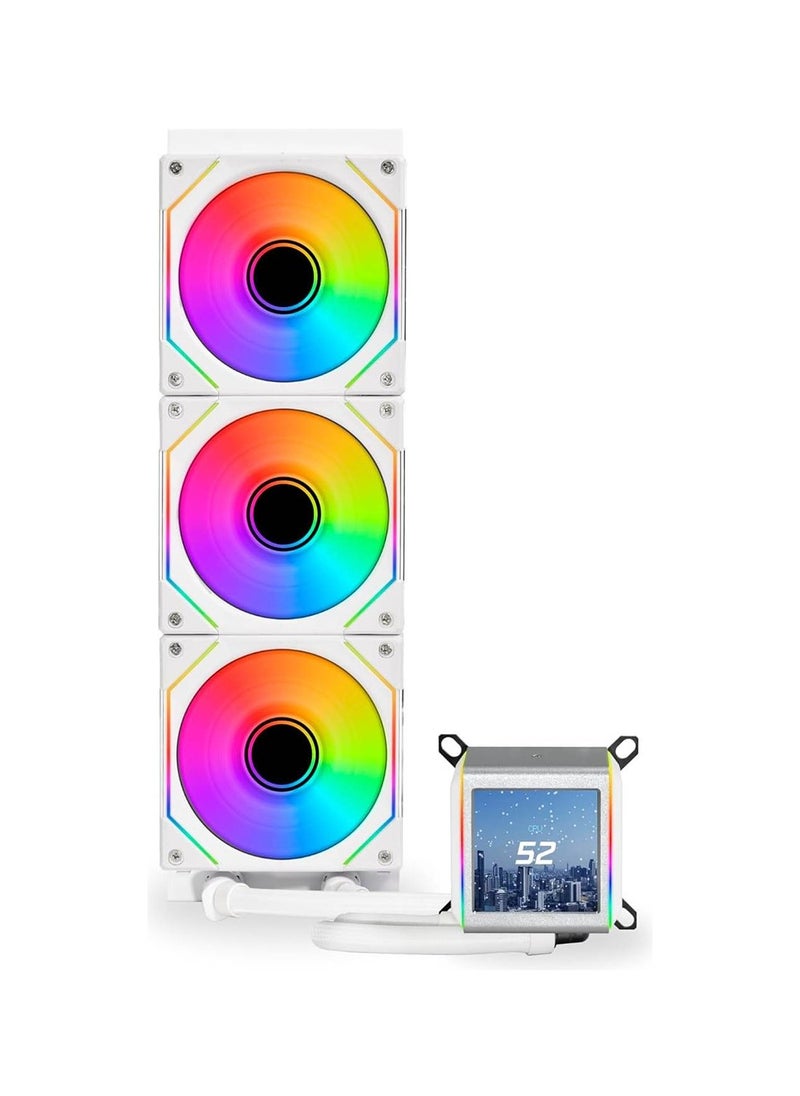 LIAN LI - Galahad II LCD 360 AIO CPU Liquid Cooler with 120mm SL Infinity Fans, 2.88” IPS LCD Screen, Asetek 8th Gen 3600 rpm Pump, 2450 RPM Fan Speed, 79.9 CFM Airflow, White | G89.GA2ALCD36INW.00 - Image 1