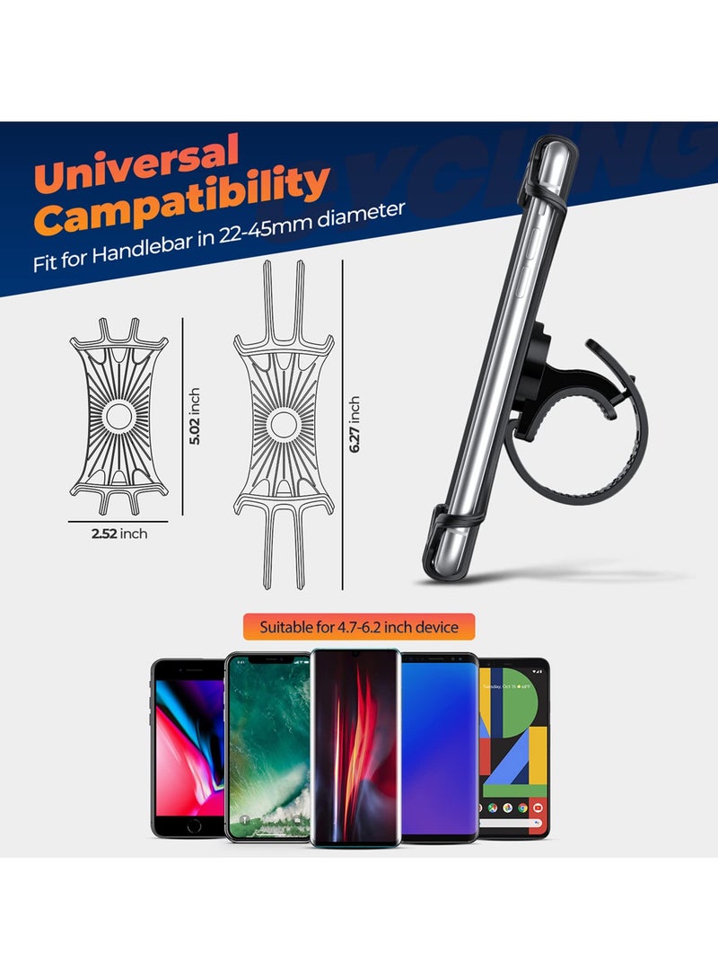 Cuken 2 PCS Bike Phone Mount, Motorcycle Handlebar Mount, 360° Rotation Silicone Bicycle Phone Holder, Scratch-Free Silicone Holder with Shock-Absorbing Design, Universal Cycling Phone Holder Compatible with Most Smartphones (Black) - Image 2
