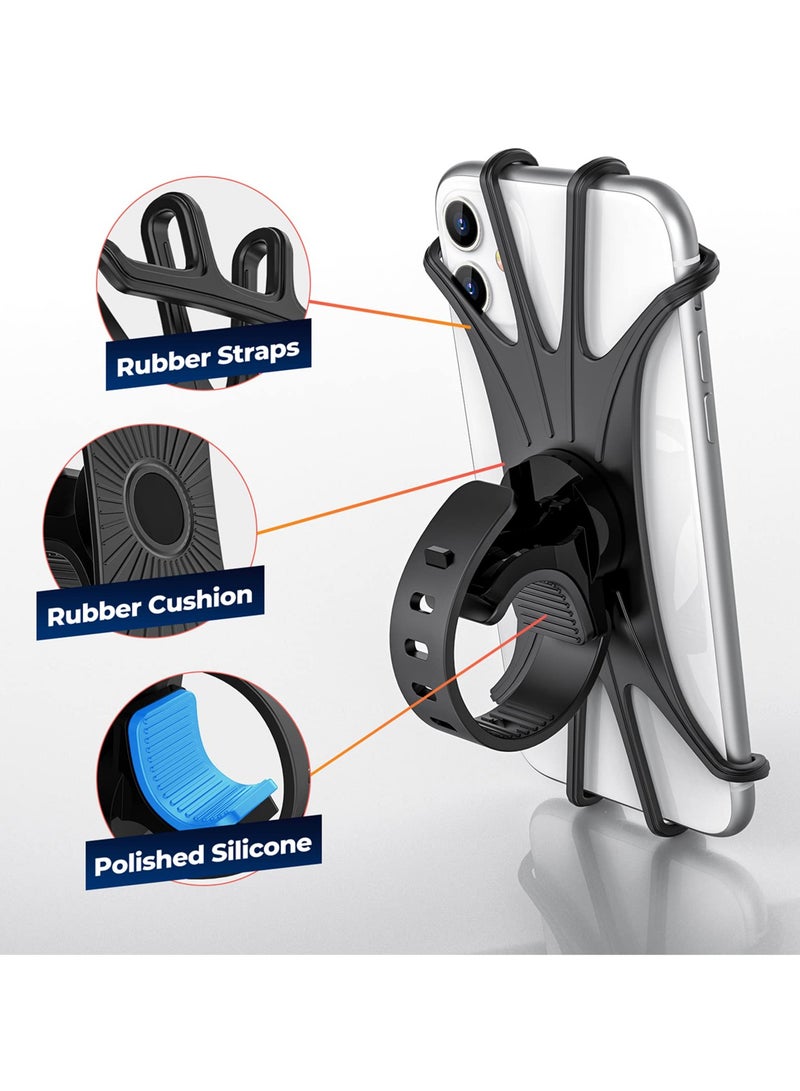 Cuken 2 PCS Bike Phone Mount, Motorcycle Handlebar Mount, 360° Rotation Silicone Bicycle Phone Holder, Scratch-Free Silicone Holder with Shock-Absorbing Design, Universal Cycling Phone Holder Compatible with Most Smartphones (Black) - Image 3