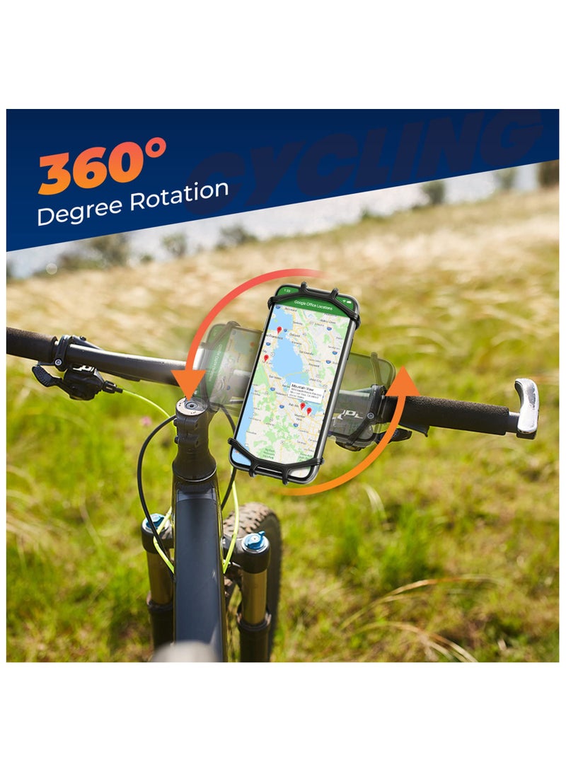 Cuken 2 PCS Bike Phone Mount, Motorcycle Handlebar Mount, 360° Rotation Silicone Bicycle Phone Holder, Scratch-Free Silicone Holder with Shock-Absorbing Design, Universal Cycling Phone Holder Compatible with Most Smartphones (Black) - Image 4