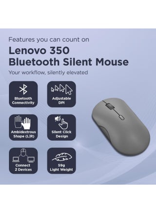 350 – Silent Bluetooth Mouse (Infrared Optical, Ergonomic, Ambidextrous, Programmable Buttons, Dynamic Wheel, 3 DPI Levels, x1 AA Battery, Easy Switch to 2 Devices) Moon Grey grey - view 2