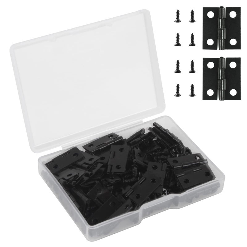VIPMOON 50Pcs Small Hinges for Wooden Box 18 x 15mm Mini Black with 200 Screws Retro Jewelry Folding Butt Hardware for DIY Crafts