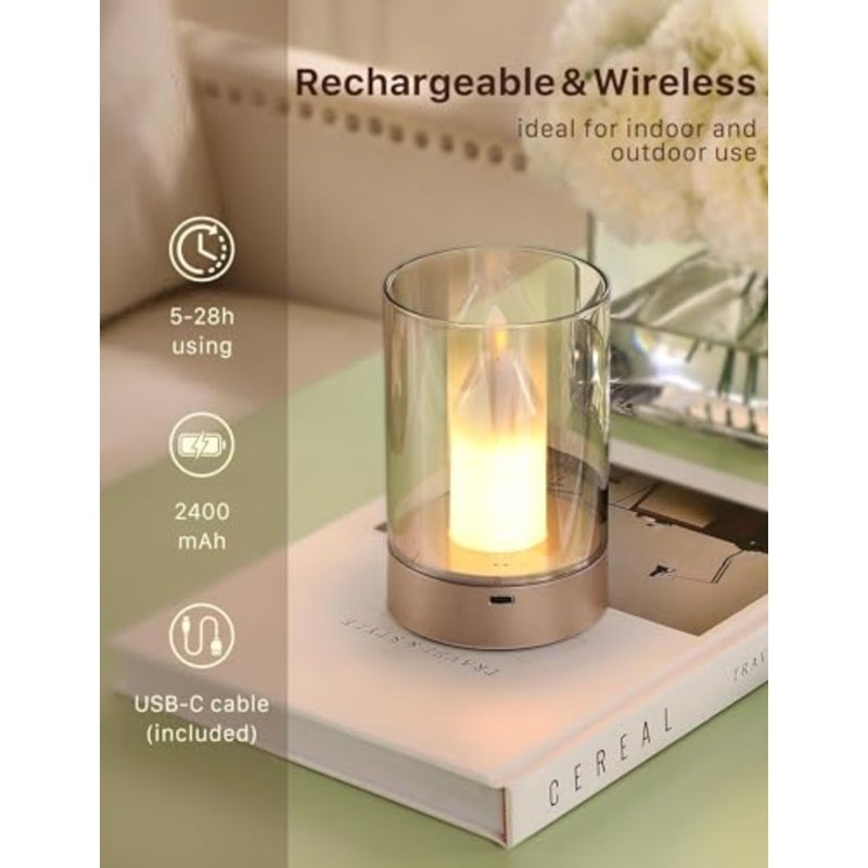 Diwali Small Candle Table Lamp Cordless Gesture Sensor Control Night Light Glass Flameless Candle Dimmable Outdoor Lantern Rechargeable Warm Light for Bedroom Restaurant Cafe - Image 5