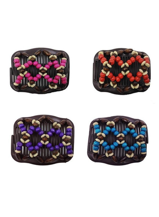 Lovef 4 Pieces Beads Hair Combs Magic Elastic Hair Clips Stretchy Hair Comb Double Clips For Women Girls Hair Accessory - Image 1