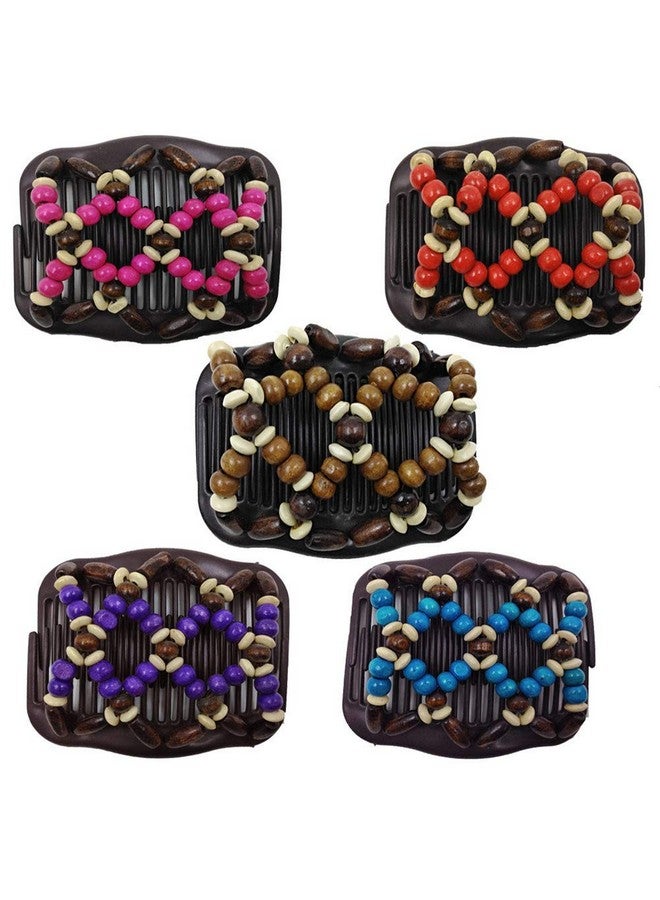 Lovef 4 Pieces Beads Hair Combs Magic Elastic Hair Clips Stretchy Hair Comb Double Clips For Women Girls Hair Accessory - Image 2