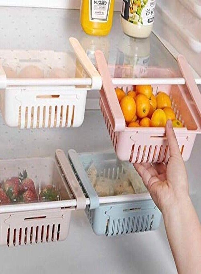 SIVI SIDDHI VINAYAK Creation 1 Pcs Expandable Adjustable Fridge Storage Basket Under Shelf Fridge Organiser Rack Space Saver Refrigerator Sliding Drawers, Random Colours - Image 2