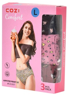 COZI Women 3 Pack Printed Hipster Panties 
