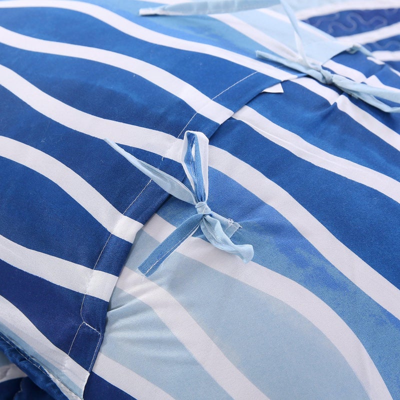 SLPR Blue Wave 3-Piece Quilt Set - Queen Size with 2 Shams, Coastal Beach House Bedding with Nautical Wave Design, Summer Ocean Quilted Bedspread in Beachy Theme - Image 4