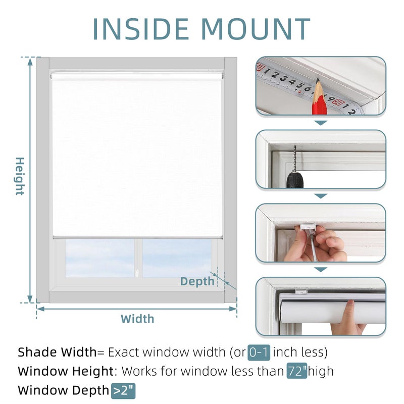 ChrisDowa Cordless 100% Blackout Roller Shade Thermal Insulated UV Protection with Striped Jacquard Fabric White Blackout Blinds for Indoor Window Shades Pull Down for Home and Office, 22" W x 72" H - Image 5