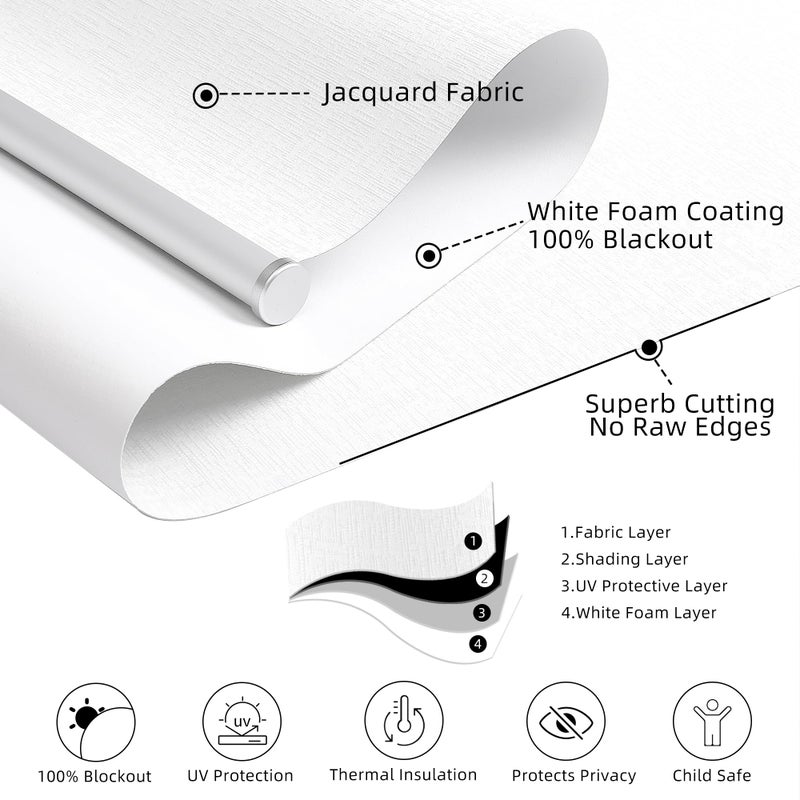 ChrisDowa Cordless 100% Blackout Roller Shade Thermal Insulated UV Protection with Striped Jacquard Fabric White Blackout Blinds for Indoor Window Shades Pull Down for Home and Office, 22" W x 72" H - Image 3