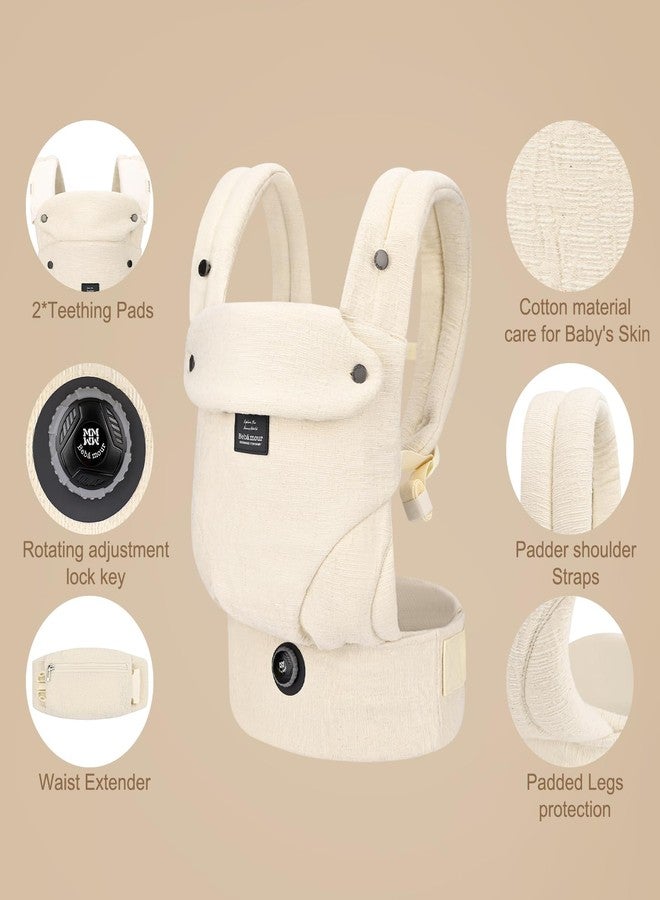 Bebamour Baby Carrier Ergonomic Infant Carrier for 7-32lbs, Adjustable Knob for Baby Hip Healthy Develop, Soft Cotton Infant Carrier,Front and Back Baby Carrier with 2 Teething Pads (White) - Image 4