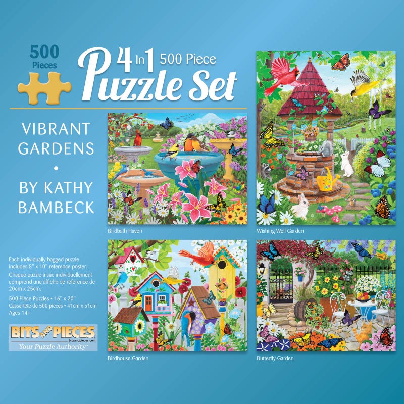 Bits and Pieces â€“ 4-in-1 Multi-Pack 500 Piece Jigsaw Puzzles for Adults â€“ Jigsaw Puzzle Set Bundle by Artist Kathy Bambeck, Completed Puzzle Size: 16" x 20" - Image 1