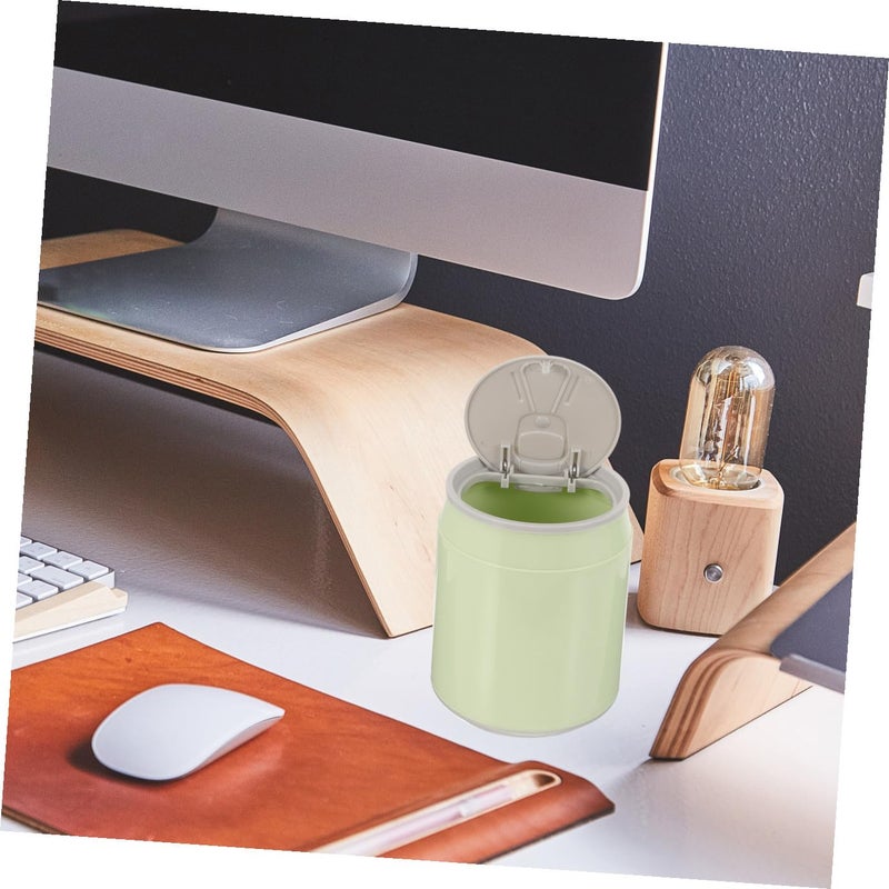 Mini Desktop Trash Can With Lid Small Plastic Wastebasket For Office Home Countertop Green - Image 5