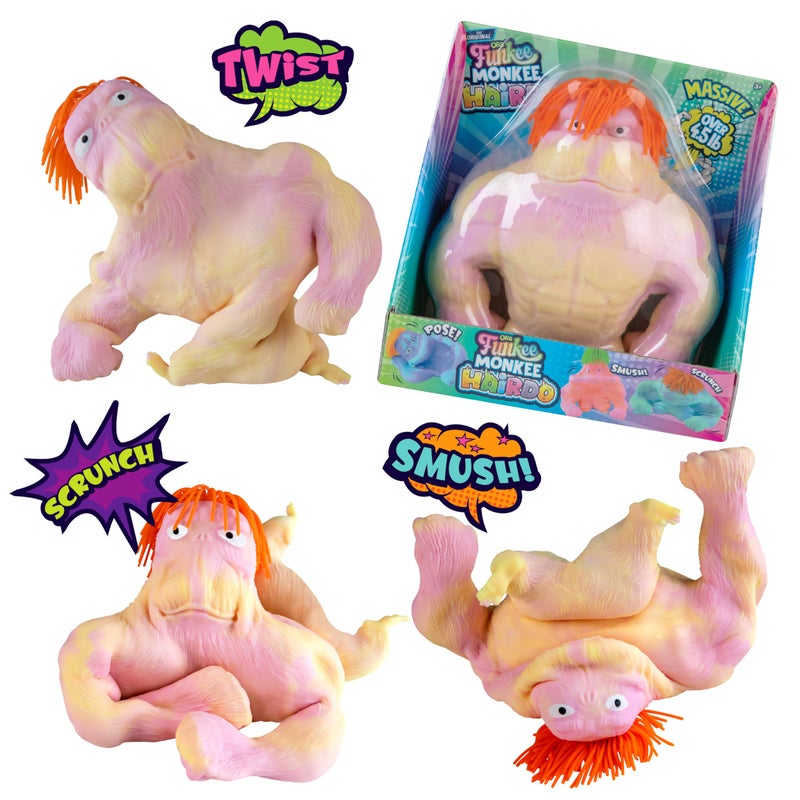 The Orb Factory ORB Hairdo Funkee Monkee Jumbo Squishy Monkey YellowPink 45 lb Stretchy Funky Monkey Giant Squishy Toy Collectible Stretchy Gorilla Splat Monkey Stress Toy and Fidget for Kids and Adults - Image 3