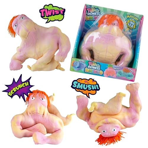 The Orb Factory ORB Hairdo Funkee Monkee Jumbo Squishy Monkey YellowPink 45 lb Stretchy Funky Monkey Giant Squishy Toy Collectible Stretchy Gorilla Splat Monkey Stress Toy and Fidget for Kids and Adults - Image 1