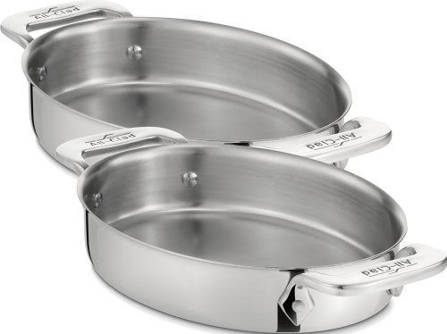 All-Clad Specialty Stainless Steel Oval Bakeware Set 2 Piece Induction Pots and Pans Silver - Image 3