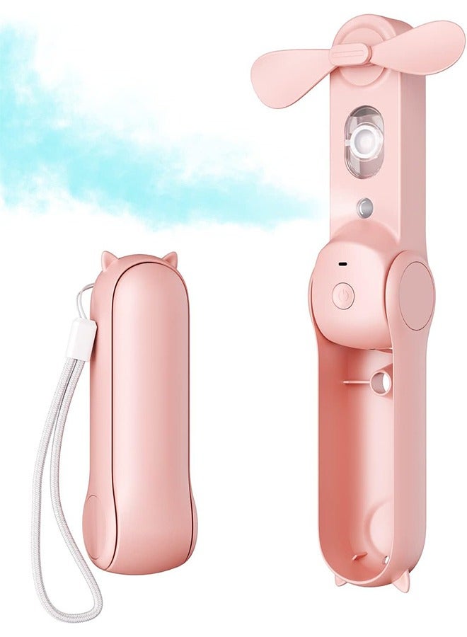 general Portable Handheld Fan, 2 IN 1 Mini Hand Fan, Battery Operated [8-15 Working Hours], USB Rechargeable Personal Foldable Fan for Indoor, Small Pocket Fan Travel Essentials for Outdoor Pink - Image 1
