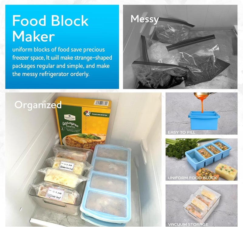 ZIP STANDING Silicone Freezer Trays with Lid,1-cup Soup Freezer Container large Ice Cube Molds with Reinforced Steel Ring Top for freezing Soup Sauce Broth Leftovers oven Dishwasher -Safe(2-Pack) - Image 4