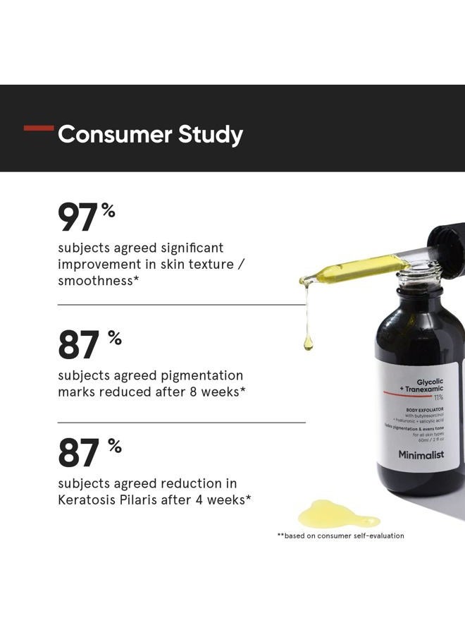 MINIMALIST مزيل البقع KP لالتهاب الجريبات الشعرية (جلد الفراولة/الساقين) | 11% حمض الجليكوليك وحمض الترانكساميك مقشر للجسم | يقلل من فرط التصبغ | للنساء والرجال | 2 أونصة سائلة / 60 مل - Image 2