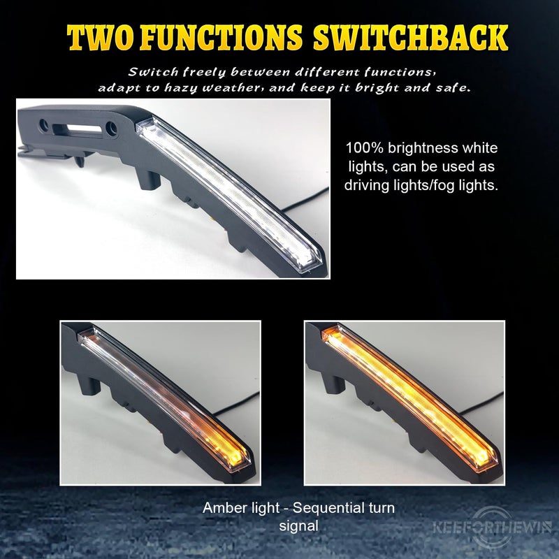 KeeForthewin LED Hood Handle Lights fit for Ford Bronco 2021 2022 2023 2024 2025 Accessories Daytime Running Light Fog Light with White LED DRL - Amber Sequential Turn Signal - Image 2
