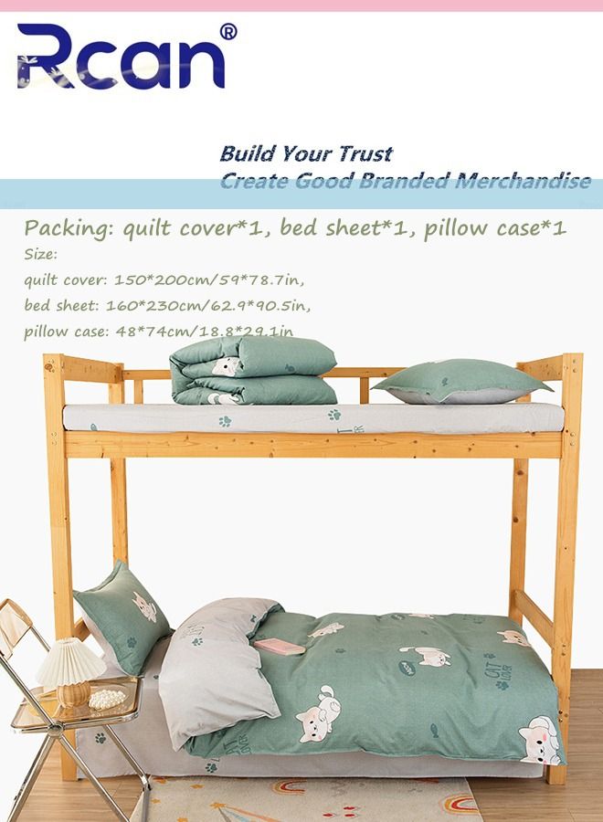 Rcan 3 Piece School Season Duvet Cover Set College Style Kids Bedding Quilt Cover Sheet Pillow Covers for Dormitory Single Bed Children's Bed for Boys Girls 150x200cm/ 59x78in - Image 3