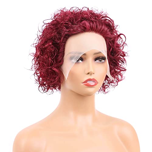 Czrleaty Czrleaty Burgundy Pixie Cut Wig Human Hair Short Curly Human Hair Wig Human Hair 13X1 Lace Wig For Black Women 