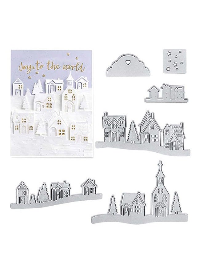 Hying Metal Village House Set Cutting Dies, Tree Star Cloud City Village Scene Die Cuts for Card Making Stencil Embossing Tool Scrapbooking DIY Etched Craft Dies - Image 1