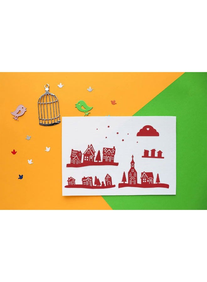 Hying Metal Village House Set Cutting Dies, Tree Star Cloud City Village Scene Die Cuts for Card Making Stencil Embossing Tool Scrapbooking DIY Etched Craft Dies - Image 3