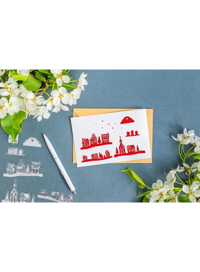 Hying Metal Village House Set Cutting Dies, Tree Star Cloud City Village Scene Die Cuts for Card Making Stencil Embossing Tool Scrapbooking DIY Etched Craft Dies - Image 4