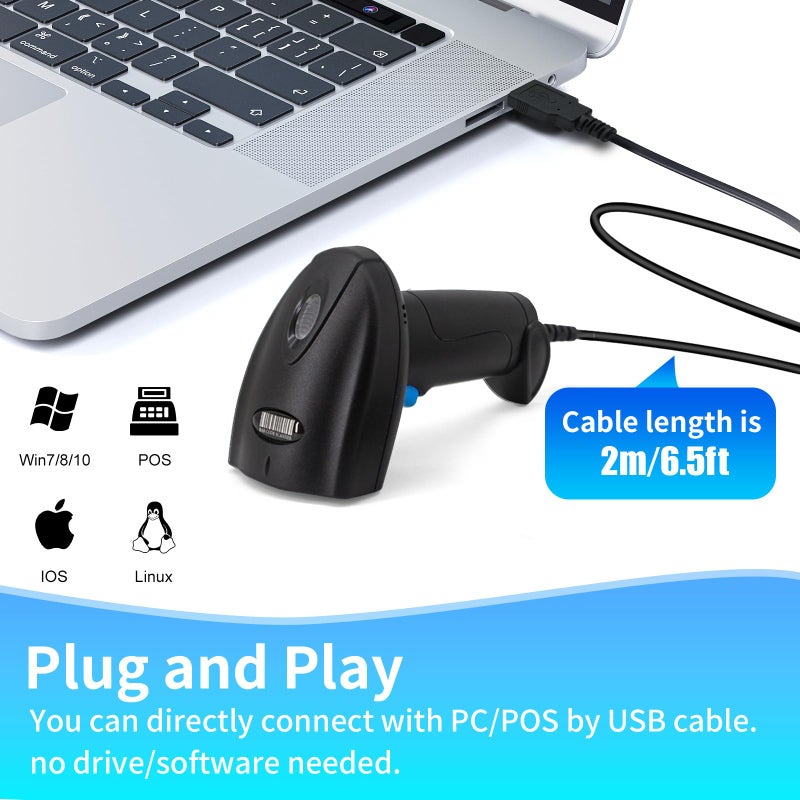 JIAN BOLAND Barcode Scanner USB 1D Wired CCD Barcode Reader Supports Screen Scan Bar Code Scanners for Store, Supermarket, Warehouse-U1 - Image 2