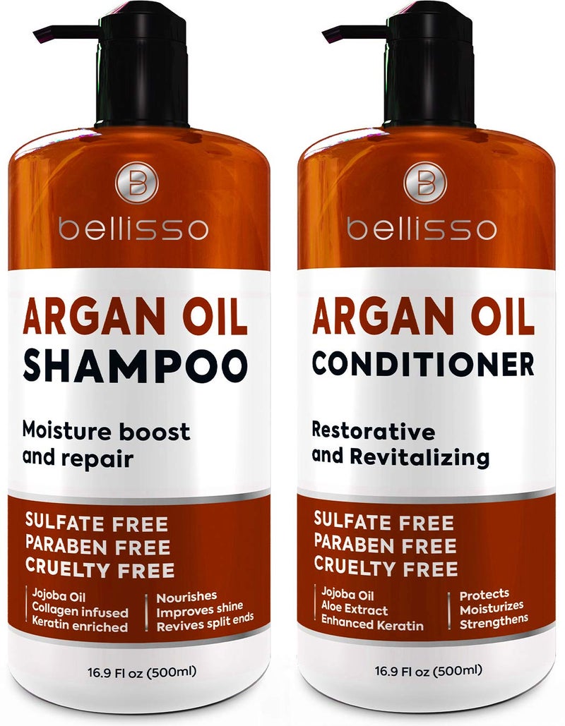 Moroccan Argan Oil Shampoo and Conditioner Set  Sulfate Free with No Parabens  Botanicals for Women and Men  Professional Moisturizing Anti Frizz Hydrating Solution for Dry Wavy and Curly Hair
