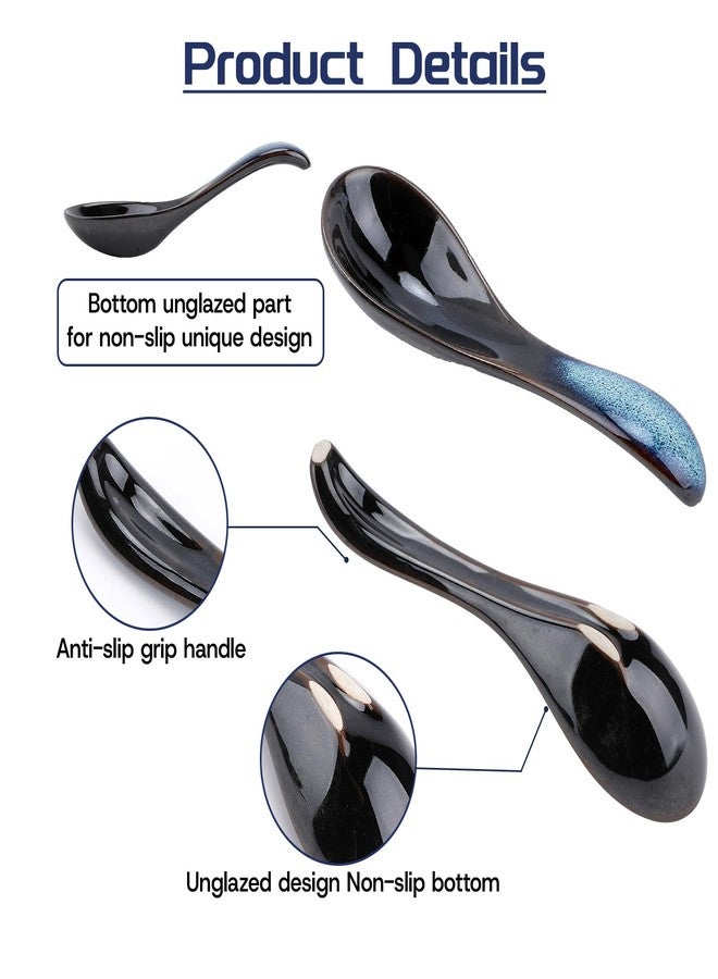 Gabrella 5 Pcs Asian Soup Spoon, Retro Blue Japanese Soup Spoon, 5.5 Inch Long Handle Chinese Ceramic Spoons Suitable for Ramen, Gravy, Oatmeal, Dumplings - Image 4