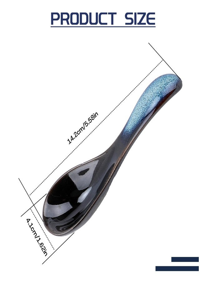 Gabrella 5 Pcs Asian Soup Spoon, Retro Blue Japanese Soup Spoon, 5.5 Inch Long Handle Chinese Ceramic Spoons Suitable for Ramen, Gravy, Oatmeal, Dumplings - Image 2
