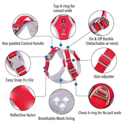 HANK Dog Harness | 3M Reflective Strap | Dog Body Vest for Medium Dogs | Soft Comfortable Padded | Anti Pull Harness for Walking, Training (Red - Grey - M (14-22Kg) - Image 2