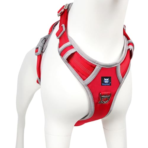 HANK Dog Harness | 3M Reflective Strap | Dog Body Vest for Medium Dogs | Soft Comfortable Padded | Anti Pull Harness for Walking, Training (Red - Grey - M (14-22Kg) - Image 1